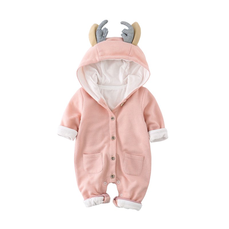 Baby Pink Deer Long Sleeved Hoodie Suit
