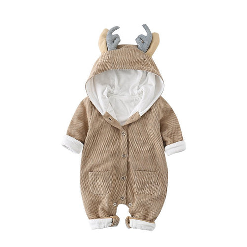 Baby Khaki Deer Long Sleeved Hoodie Suit