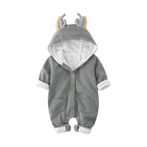 Baby Gray Deer Long Sleeved Hoodie Suit