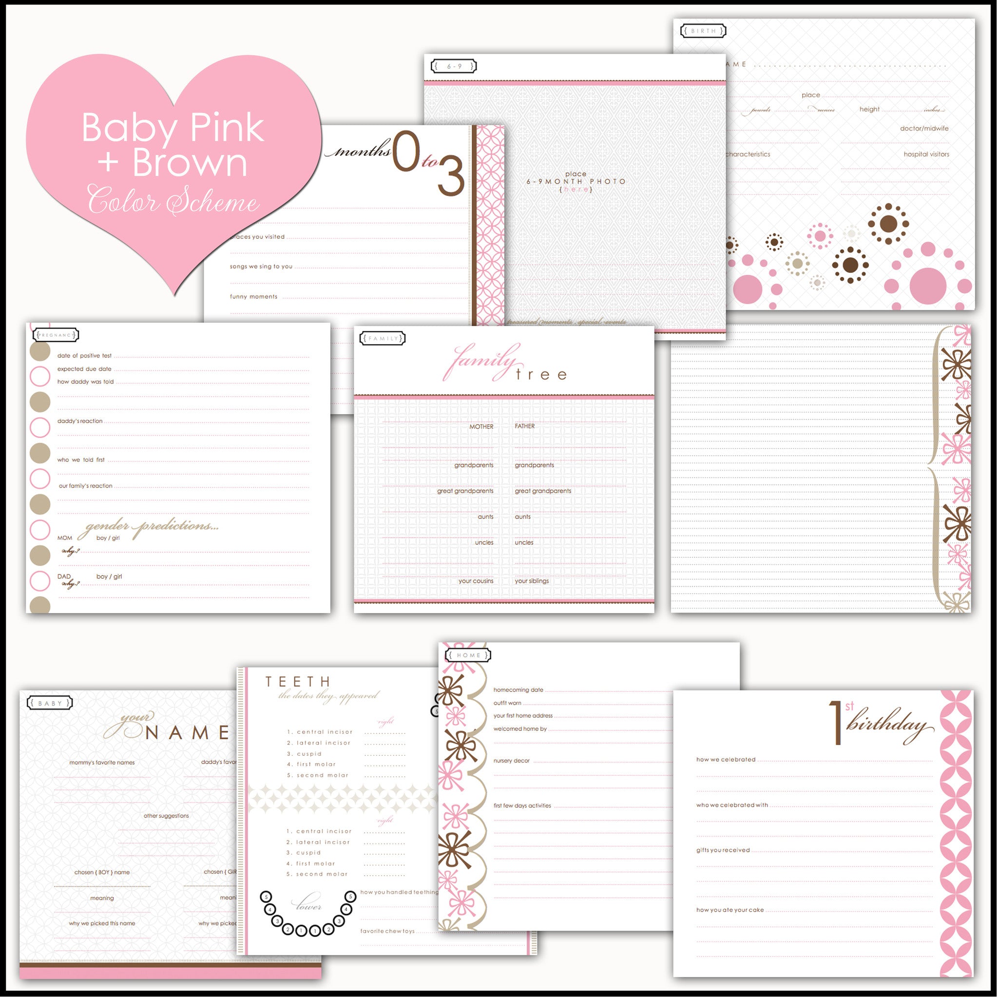 Pink and Brown Peony | Baby Book